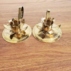 Brass flower petals candle holders finger hook, set of 2 Boho style